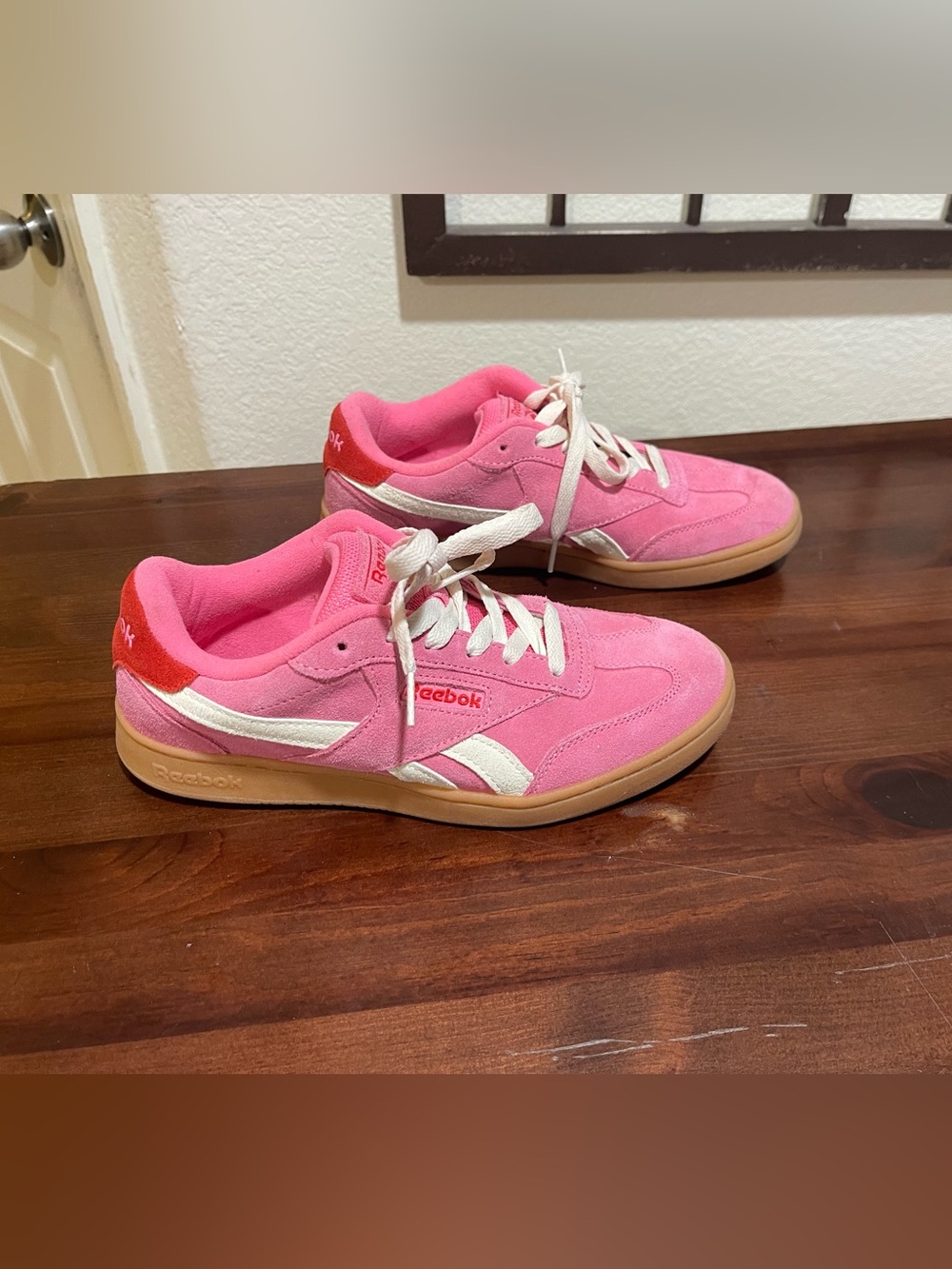 Reebok Kids Pink Suede Sneakers with White Trim